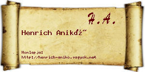Henrich Anikó névjegykártya